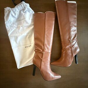 Reiss Caitlin Leather Knee High Boots in Tan